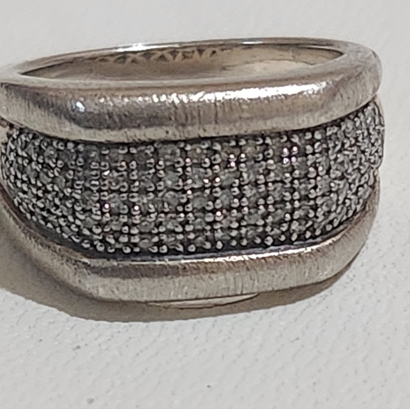 Vintage JWBR Sterling Silver & Natural Diamond Pavé Wide Band Ring - Picture 3 of 12